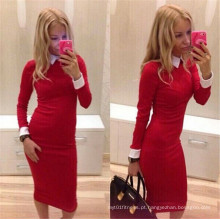 Red Long Sleeve Slim Tight Ladies Office Vestido